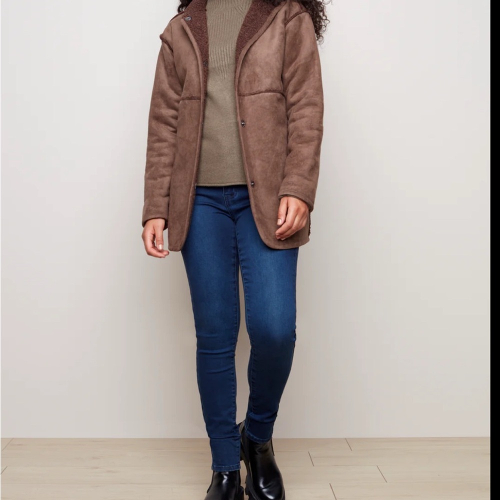 Charlie B Brown Faux‎ Suede Sherpa Lined Jacket C6229-430B Womens Medium